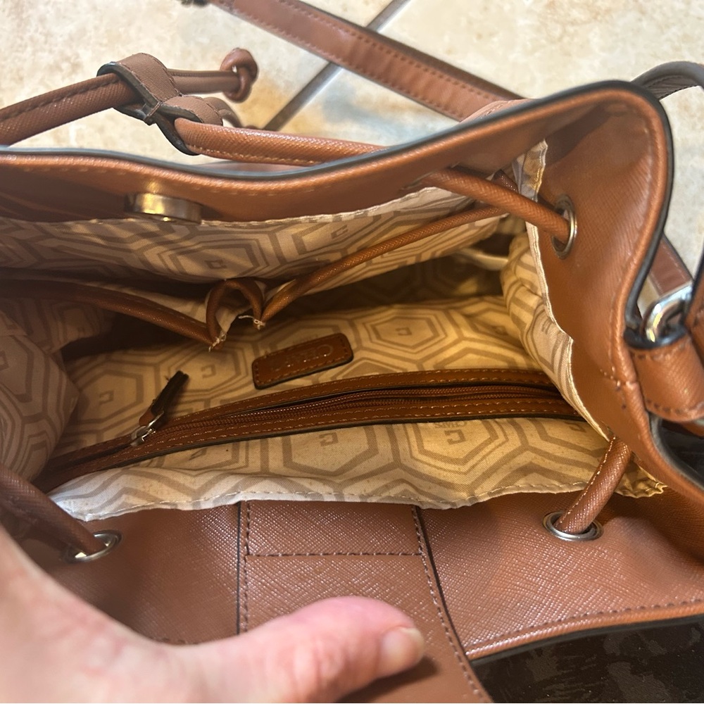 CHAPS Mini Bucket Bag - Brown Crossbody Tote - Picture 8 of 12